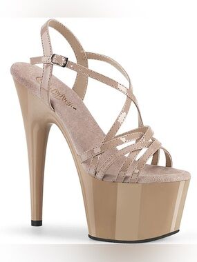 Nude Strappy Platform Super High Heel 👠 Sandal - Women • Sz 7 • Pleaser Shoes ❤️